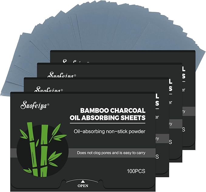 Natural Bamboo Charcoal Oil Absorbing Tissues - 4pk/400 Oil Blotting Sheets For Face, Oil Control Film, Oil Absorbing Sheets, Makeup Friendly-FemmiqueWomen