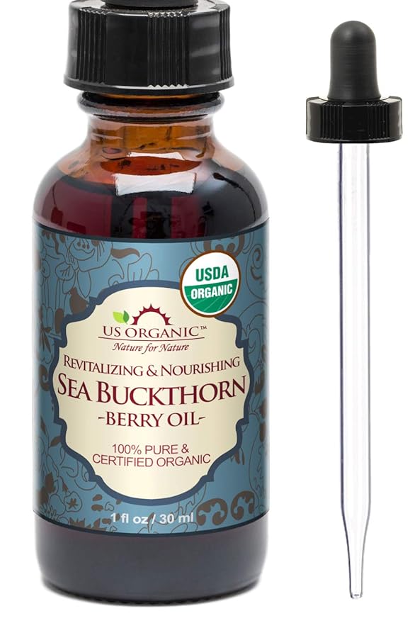 US Organic Sea Buckthorn Berry (Fruit) Oil, Supercritical CO2 extracted, USDA Certified Organic,100% Pure Virgin, Unrefined in Amber Glass Bottle, Face, Hair, spot Treatment, Anti Aging, 1 oz (30 ml)-FemmiqueWomen