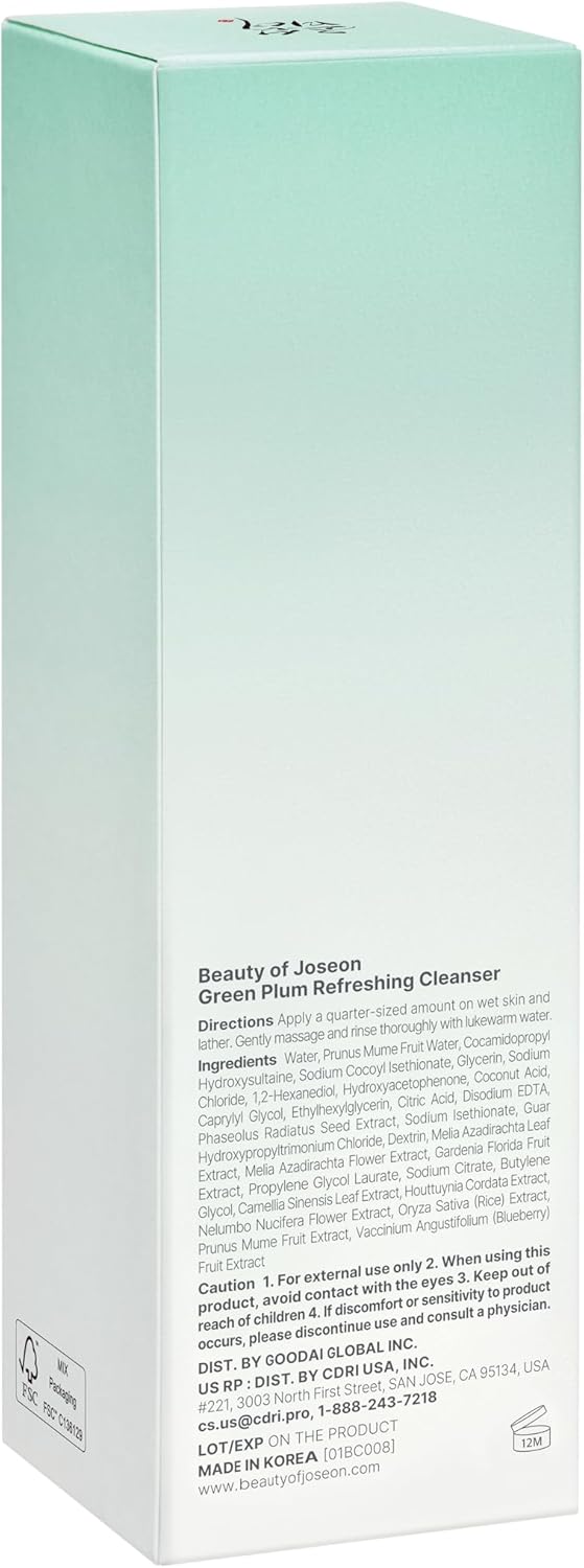 Beauty of Joseon Green Plum Refreshing Cleanser Gel Type Deep Pore Cleansing, Acne Face Wash, Blackhead Remover for All Skin Types, Korean Skincare 200ml, 6.76 fl.oz-FemmiqueWomen