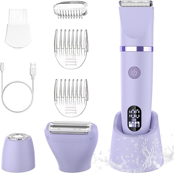 3-in-1 Electric Razor IPX7 Waterproof Bikini Trimmer Wet & Dry Use Painless Personal Trimmer Groomer for Ladies Face Body Legs Bikini Public Hairs Electric Lady Shaver with Replaceable Heads-FemmiqueWomen