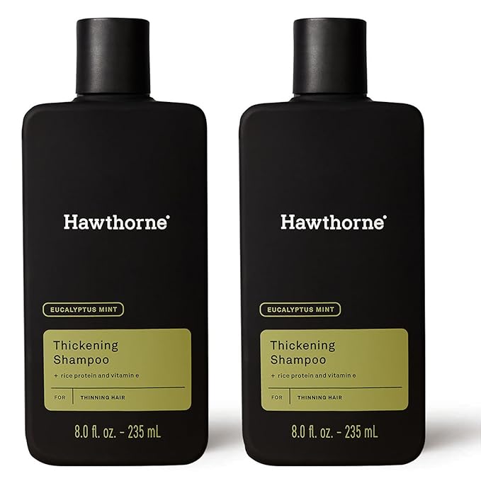 Hawthorne Men's Thickening Shampoo for Thinning Hair. Fight Hair Loss with Rice Protein & Vitamin E. Strengthens Hair Follicles to Reduce Breakage. Mint and Eucalyptus Scent. 8 fl. oz. 2-Pack.-FemmiqueWomen