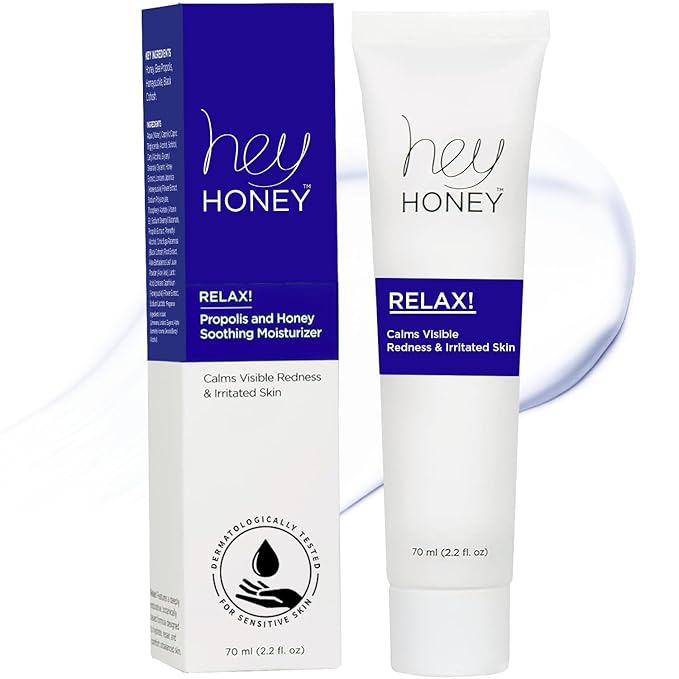Hey Honey Skincare Relax, Instant Rosacea Treatment & Face Redness Relief - Dermatologically Tested Calming Moisturizer for Sensitive Skin Oil- Free with Honey & Propolis Anti-Aging Benefits | 2.2 Oz-FemmiqueWomen