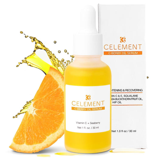 C Berry Oil Serum with Vitamin C, Sea Buckthorn, Rosehip, Jojoba, Squalane - Reduces Hyperpigmentation, Age Spots, Scars, Fine Lines - Nail and Cuticle Treatment - Glowing Skin, 1 fl. oz-FemmiqueWomen