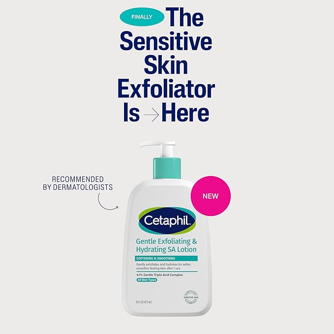 Cetaphil Gentle Exfoliating SA Lotion, Lightweight Moisturizer for All Skin Types, 8 Oz Pump Bottle, Salicylic Acid, Mandelic Acid & Gluconolactone, Gently Exfoliates, Dermatologist Recommended Brand-FemmiqueWomen
