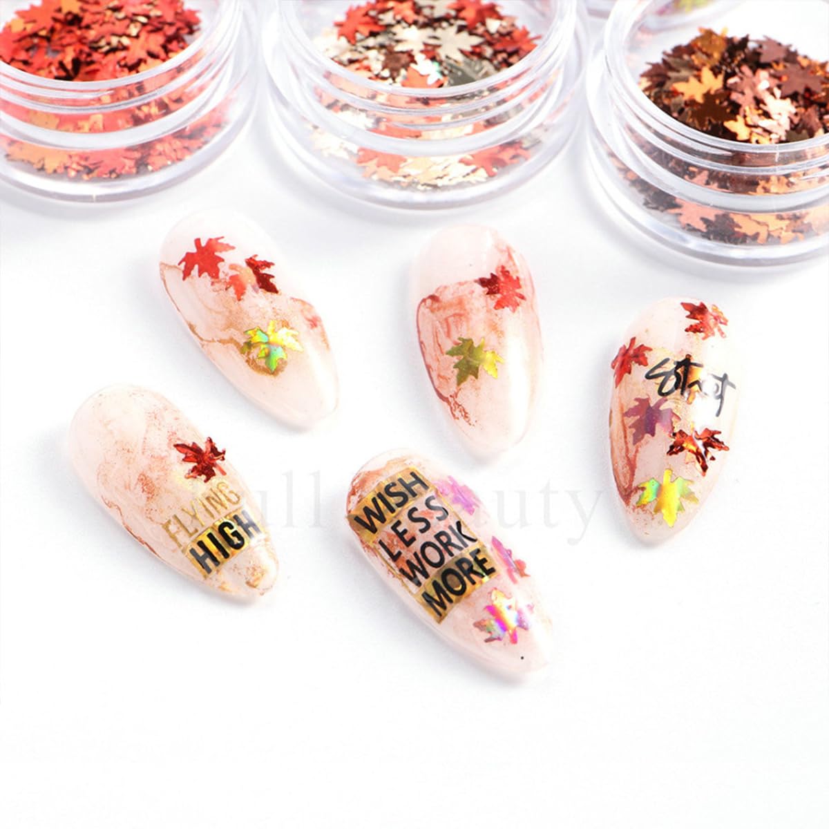 3D Maple Leaf Glitter Nail Sequins Fall Nail Stickers Autumn Nail Glitters Holographic Vintage Maple Leaves Nail Designs Thanksgiving Nail Decals for Manicure Decoration-FemmiqueWomen