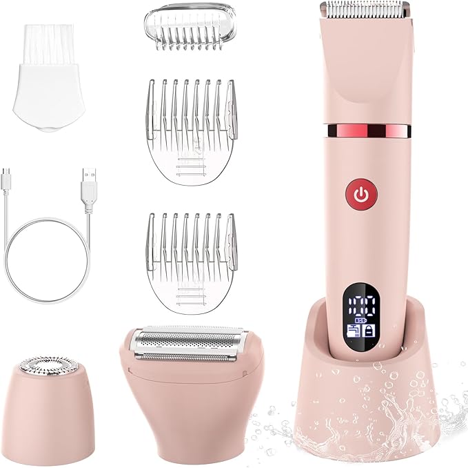 3-in-1 Electric Razor IPX7 Waterproof Bikini Trimmer Wet & Dry Use Painless Personal Trimmer Groomer for Ladies Face Body Legs Bikini Public Hairs Electric Lady Shaver with Replaceable Heads-FemmiqueWomen