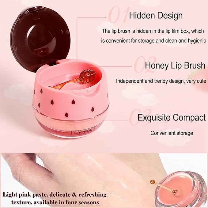 2 PCS Bee Lip Balm Lip Mask Honey Pot, Honey & Strawberry Lip Mask Propolis Moisturizing Lip Balm with Stick - Hydrating Prevention Dry and Cracked Lip Scrubs Exfoliato Lip Wrinkle Care-FemmiqueWomen