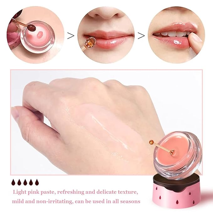 3 PCS Bee Lip Balm Honey Pot, Exfoliating Honey Strawberry Watermelon Lip Mask Overnight with Built-In Brush, Hydrating Prevention Dry and Crack Lip Scrubs Exfoliator Lip Wrinkle Care-FemmiqueWomen