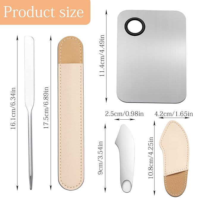 3 Pcs Makeup Foundation Spatula Spoon Tool Set, Make Up Mixing Palette Tray, Stainless Steel Skin Care Spatula, Cosmetic Scoop Scraper for Skincare Face Eye Cream (Silver)-FemmiqueWomen