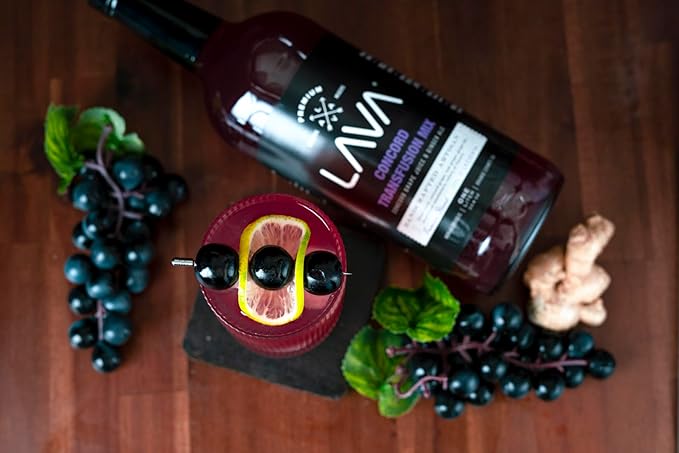 (3 Pack) LAVA Premium Concord Transfusion Mix made with concord grape juice, real ginger, ginger ale, no artificial sweeteners, 1-Liter (33.8oz) Glass Bottle, Ready to Use.-FemmiqueWomen