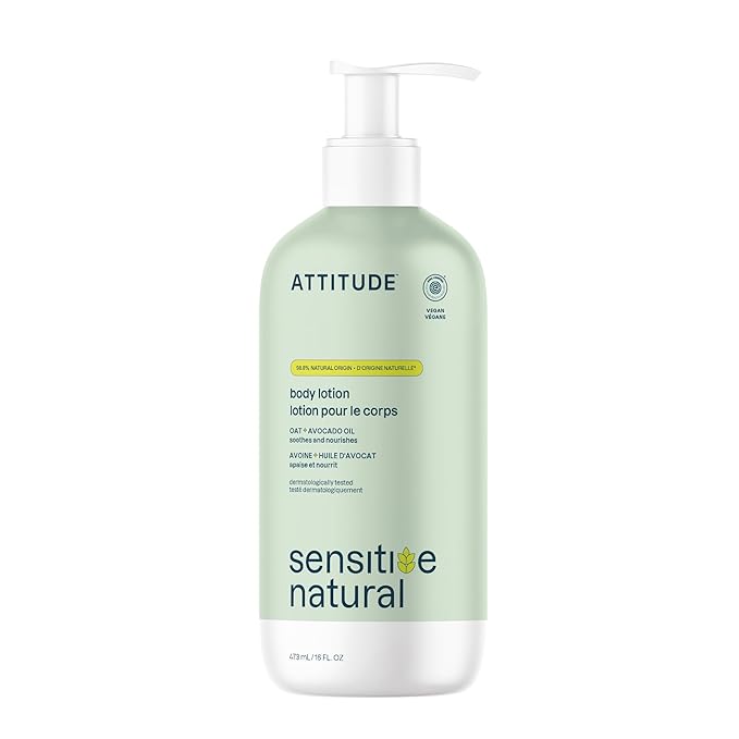 ATTITUDE Body Lotion for Sensitive Skin with Oat, EWG Verified, Dermatologically Tested, Vegan, Avocado Oil, 16 Fl Oz-FemmiqueWomen
