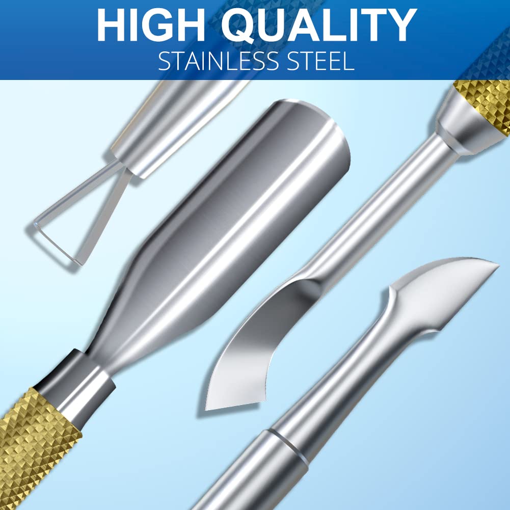 2PCS Metal Champagne Gold Cuticle Pusher and Cutter Remover Salon Quality Stainless Steel Gel Nail Polish Peeler Scraper Durable Manicure and Pedicure Cleaner Tool For Fingernail and Toenail-FemmiqueWomen