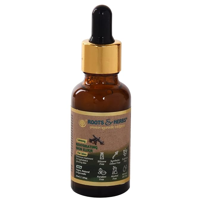 Roots & Herbs Ayurvedic Natural Treatment 100% Vegan No Paraben Lavang Rehydrating Skin Moisturizer Elixir for Men- 50 ML-FemmiqueWomen