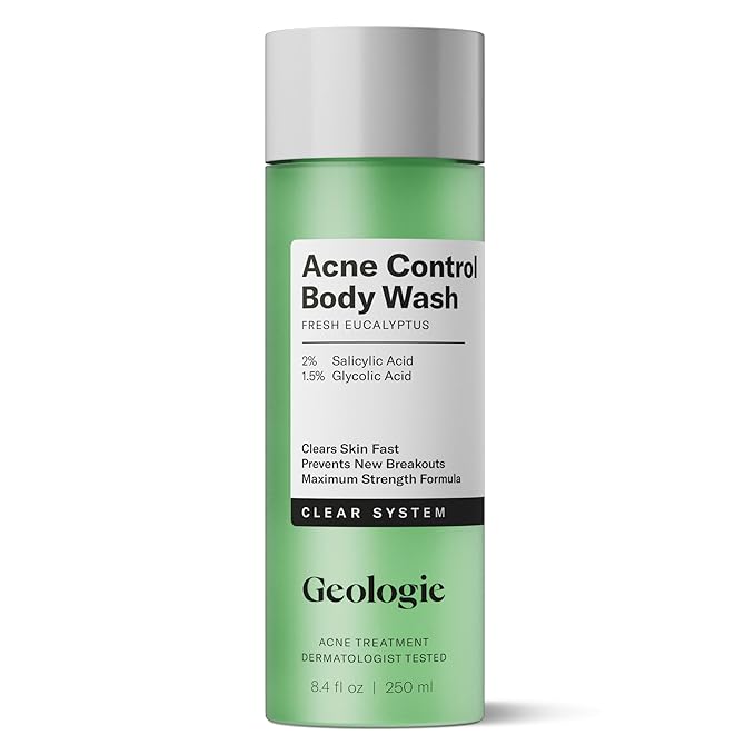 Geologie Acne Control Body Wash | Fresh Eucalyptus | 2% Salicylic Acid + 1.5% Glycolic Acid | Clears Body Acne & Prevents Breakouts | For Men & Women | No Benzoyl Peroxide | 8.4 oz-FemmiqueWomen