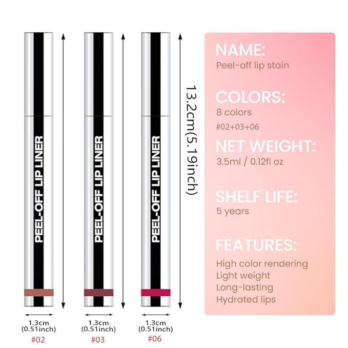 3 Pcs Matte Liquid Lip Stain Peel Off Lip Liner, Long Lasting Lip Tattoo, Waterproof & Transfer-Proof Lip Liner Peel Off Lip Gloss for All Skin Types. #02+#03#06-FemmiqueWomen