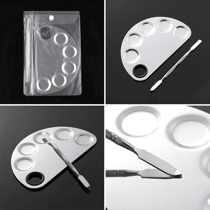 2 Pack Professional Makeup Palette, 2 Types Pro Lady Stainless Steel Cosmetic Artist Spatula with Spatula Tool for Mixing Foundation by ACKLLR, Silver-FemmiqueWomen