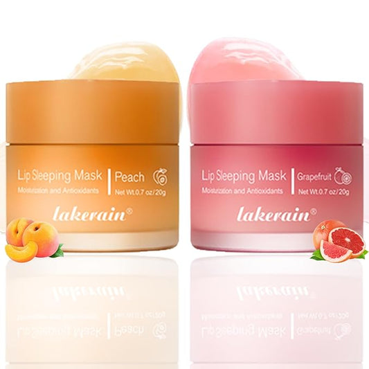 2PCS Lip Sleeping Mask, Lip Mask Overnight, Moisture & Lip Plumper Lip Wrinkles, Repair Lip Balm Prevention Dry and Cracked Lip Scrubs Exfoliato Smoothing Dry Lip Mask (Peach + Grapefruit)-FemmiqueWomen