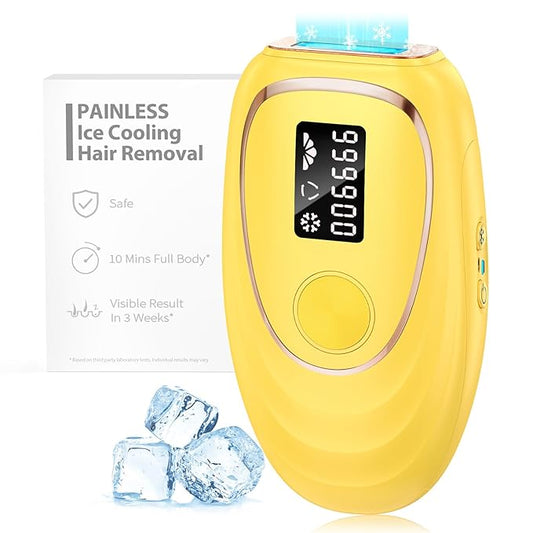 IPL Laser Hair Removal Device for Women & Men - Home 45°F Ice-Cooling Contact for Painless & Long-Lasting Results, 86% Hair Reduction in 3 Weeks for Full Body & Bikini Line, Light Yellow-FemmiqueWomen