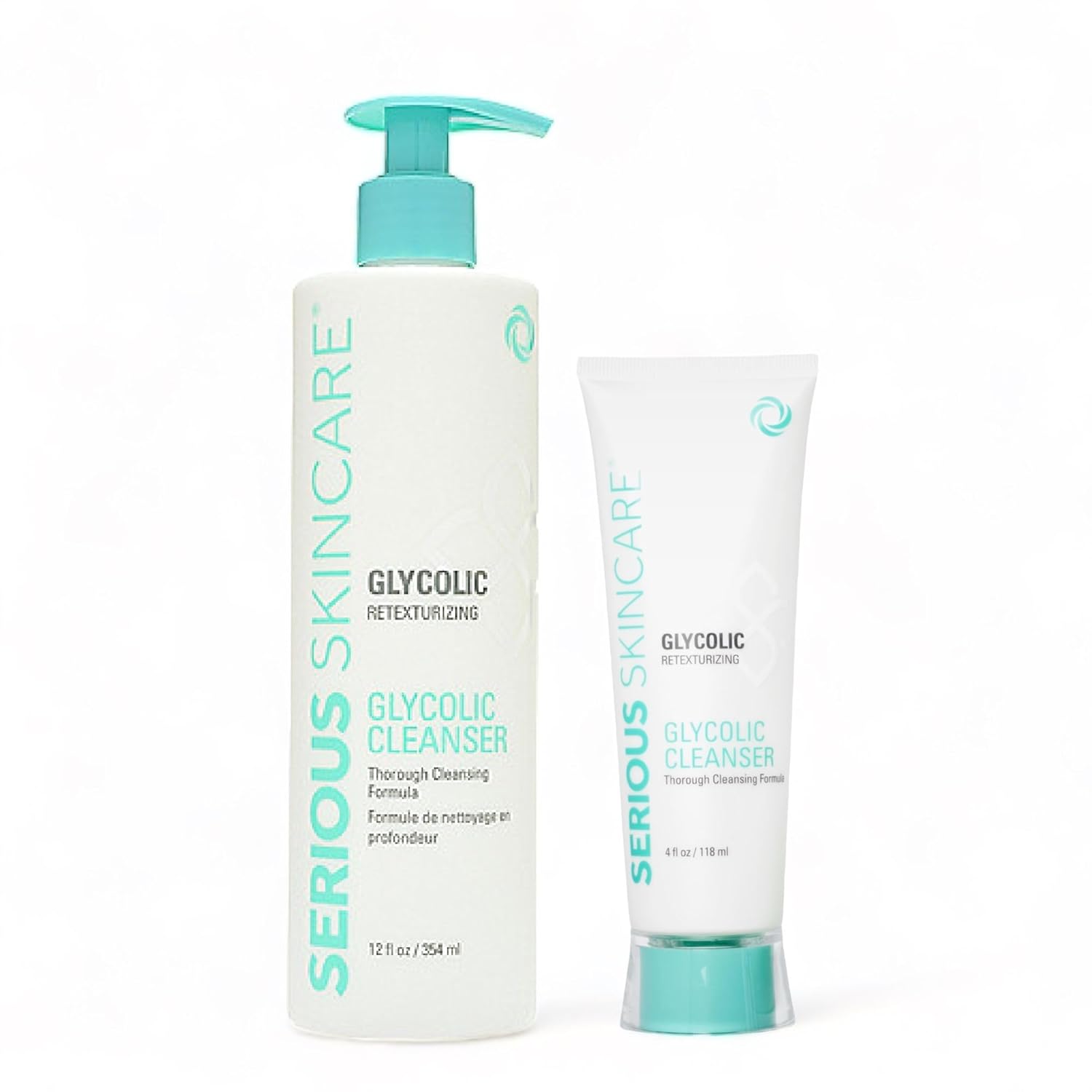 Serious Skincare Glycolic Cleanser - Glycolic Acid Skin Exfoliating Face Wash - 10% Glycolic Acid - Deep Pore Purifying - Removes Makeup, Oil, and Impurities - Shave Prep - Anti-Aging AHA 12 Oz & 4 Oz-FemmiqueWomen