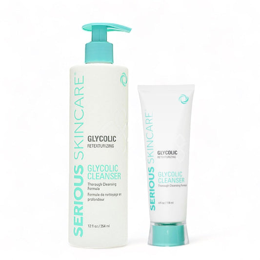 Serious Skincare Glycolic Cleanser - Glycolic Acid Skin Exfoliating Face Wash - 10% Glycolic Acid - Deep Pore Purifying - Removes Makeup, Oil, and Impurities - Shave Prep - Anti-Aging AHA 12 Oz & 4 Oz-FemmiqueWomen