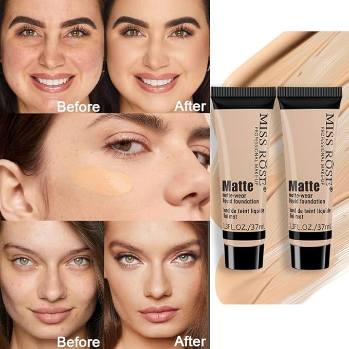2 Pack Liquid Foundation Cream for Face Makeup,Durable Full Coverage Matte Concealer Make Up,Oil Control & Waterproof Base Primer -1+1 Fl.Oz (BEIGE 3#)-FemmiqueWomen