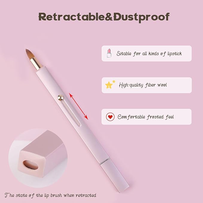 Lip Applicator Brush - 3 Pack Exquisite Professional Dustproof Retractable Lip Brush - Makeup Lipstick Lip Gloss Applicators (Pink Red Gold)-FemmiqueWomen