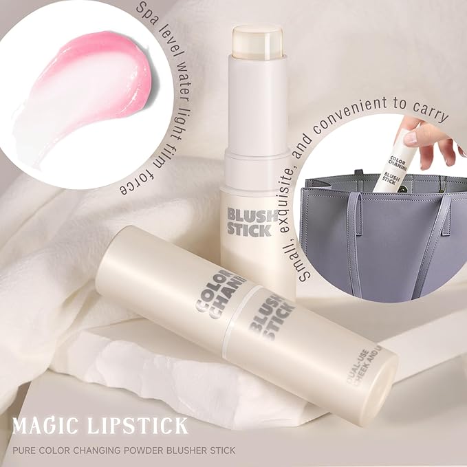 2PCS Color Changing Blush Stick for Cheeks Makeup,Clear Blush PH Temperature Change Magic Pink Cream Blusher Waterproof Multi-Use Lips and Face Tint,Matte Finish Natural Lightweight Jelly-FemmiqueWomen
