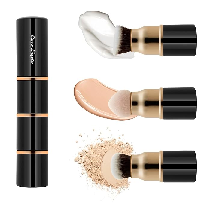 3 in 1 Professional Liquid foundation Makeup Brush Set Kabuki Face Blush Foudation Brush Powder Sponge for Powder/Liquid/Cream Travel Cosmetics Makeup Brushes with Cap-FemmiqueWomen