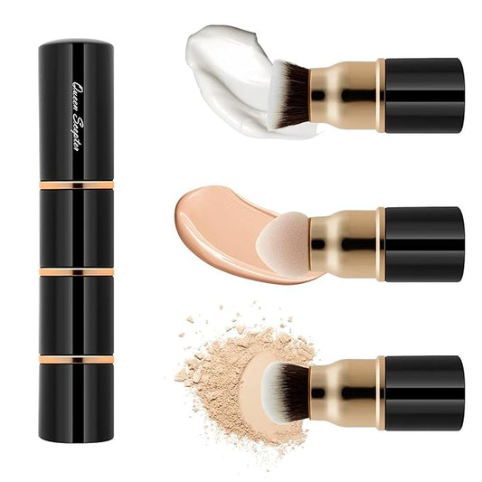 3 in 1 Professional Liquid foundation Makeup Brush Set Kabuki Face Blush Foudation Brush Powder Sponge for Powder/Liquid/Cream Travel Cosmetics Makeup Brushes with Cap-FemmiqueWomen