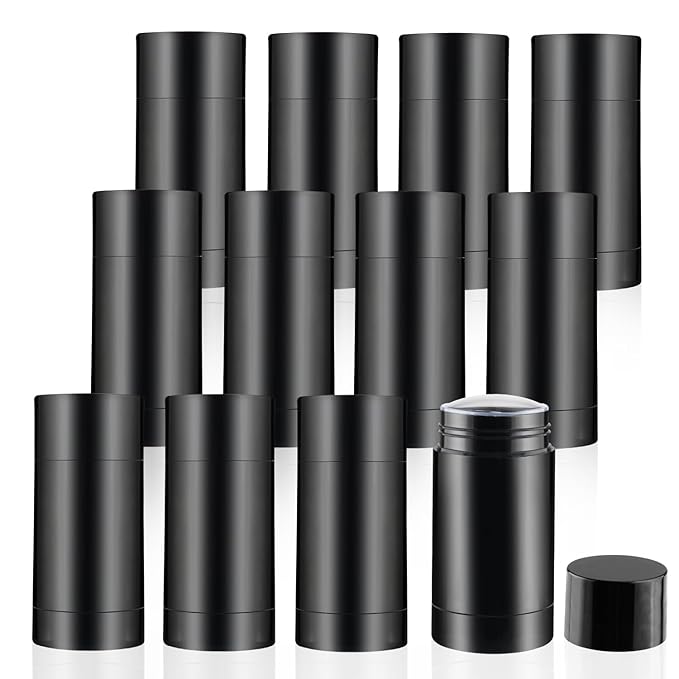 12 Pieces 15g Black Plastic Deodorant Containers,Empty 1/2 oz Travel Lip Balm Tubes,Refillable Twist-UP Solid Perfume Tubes,Lipstick Tubes for DIY-FemmiqueWomen