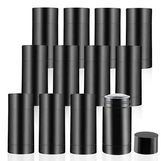 12 Pieces 15g Black Plastic Deodorant Containers,Empty 1/2 oz Travel Lip Balm Tubes,Refillable Twist-UP Solid Perfume Tubes,Lipstick Tubes for DIY-FemmiqueWomen