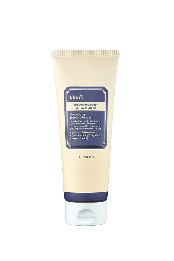 DearKlairs] Supple Preparation All-over lotion, Daily face and body moisturizer, for sensitive skin, Essential oil Free, Artificial fragrance free,250ml, 8.45oz-FemmiqueWomen