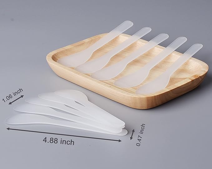 100 PCS of White Color Cosmetic Spatula for Makeup Face Mask Plastic Spoon Disposable Makeup Tools for Mixing and Sampling 4.88'' x 1.06”/Spatulas Skin Care Facial Cream Mask Spatula-FemmiqueWomen
