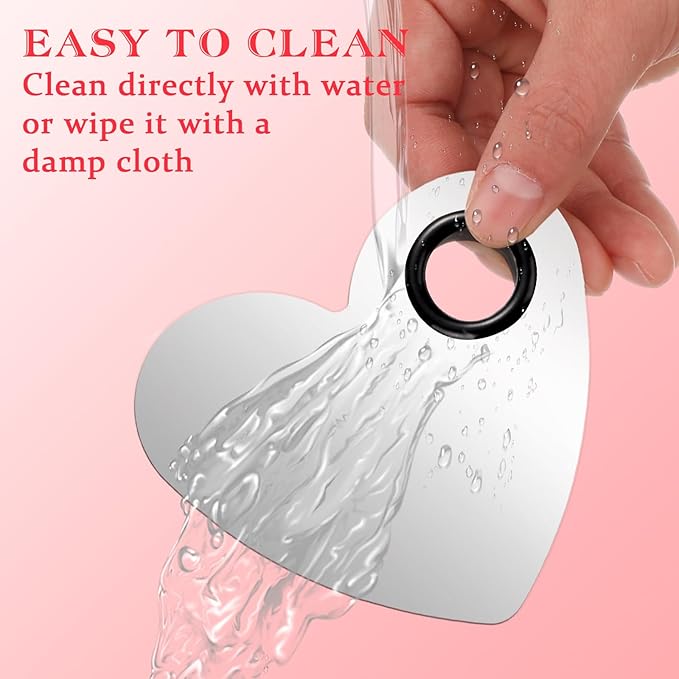 2 Pcs Stainless Makeup Mixing Palette,Tool for Mixing Foundation Nail-Art,Palette with A Stick,Storage Bag,Beauty Salon Color Cream Mixing Palette,Makeup Artist,Makeup Enthusiast (Heart Shaped)-FemmiqueWomen