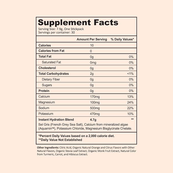 Instant Hydration Electrolytes Powder Packets - Citrus Orange Drink Mix - Zero Sugar - Keto, Vegan, Gluten-Free, Non-GMO - Boost Recovery, Brain Health, Muscle & Tissue Support- 30 Sticks-FemmiqueWomen