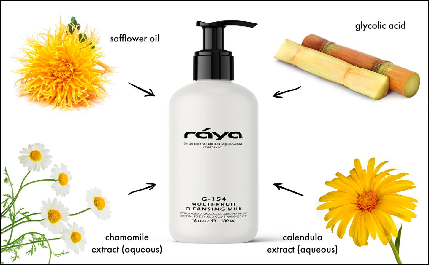Raya Multi-Fruit Facial Cleansing Milk with AHA and BHA 16 oz (G-154) | Exfoliating Soap-Free Cleanser and Make-Up Remover for Dry and Combo Skin | Made with Multi-Fruit Alpha and Beta Hydroxy Acids-FemmiqueWomen