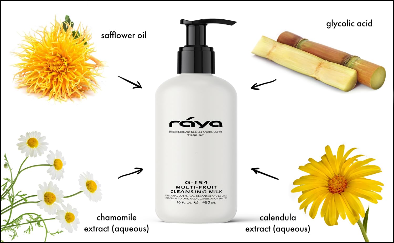 Raya Multi-Fruit Facial Cleansing Milk with AHA and BHA 16 oz (G-154) | Exfoliating Soap-Free Cleanser and Make-Up Remover for Dry and Combo Skin | Made with Multi-Fruit Alpha and Beta Hydroxy Acids-FemmiqueWomen