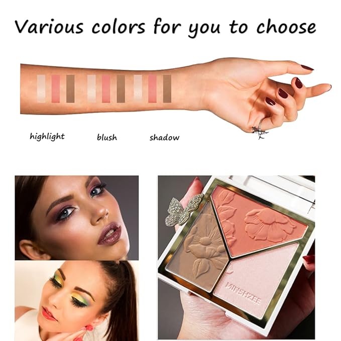3-in-1 Highlighter Makeup Palette – Contour, Blush & Glow Kit with Matte & Shimmer Finish – Silky Pressed Powder for Face, Cheekbones, Eyes – Long-Lasting, Waterproof, Cool Toned, Travel-Friendly-FemmiqueWomen