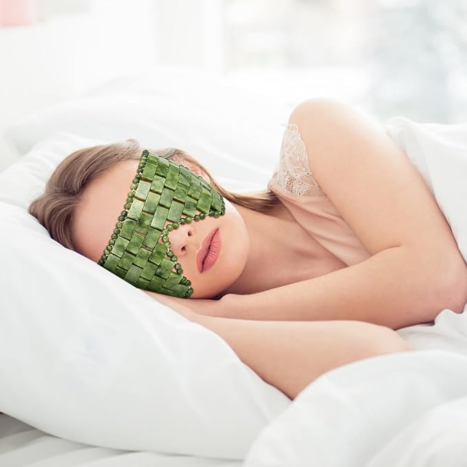 Jade Eye Mask, 2Pcs Large Facial Cooling Mask with 100% Real Jade for Hot & Cold Therapy,Green Jade Facial Eyes Sleeping Mask Relief Eye Cover by LazyGa-FemmiqueWomen