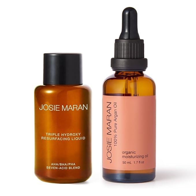 Josie Maran Pure Argan Oil + Liquid Exfoliant Kit - Anti Aging Hyperpigmentation Treatment & Hydrating Argan Oil for Dry Skin - Body Skin Care Products For Everyday Use (3.4 oz)-FemmiqueWomen