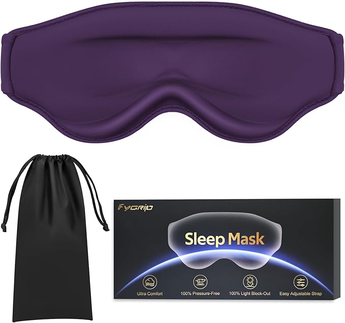 3D Cooling Eye Mask Sleep Mask for Men & Women, 100% Pressure-Free & Light Block-Out Eye Mask for Sleep with Easy Adjustable Strap, Night Eye Cover for Travel, Purple-FemmiqueWomen
