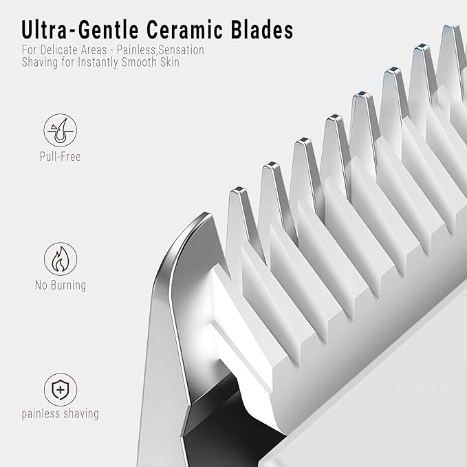 2-in-1 Bikini Trimmer for Women, Bikini Shaver with Dual Heads, Painless Body and Facial Hair Removal, Rechargeable Cordless Electric Razors for Face Chin Pubic Underarm Legs, IPX7 Waterproof, White-FemmiqueWomen