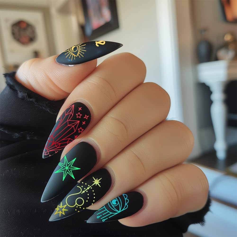 3Pcs Constellation Nail Stamping Plate Set Zodiac Tarot Nail Stamp Templates Sun Moon Stars Stainless Steel DIY Reusable Tools with Stamper Scraper for Manicure Printing-FemmiqueWomen