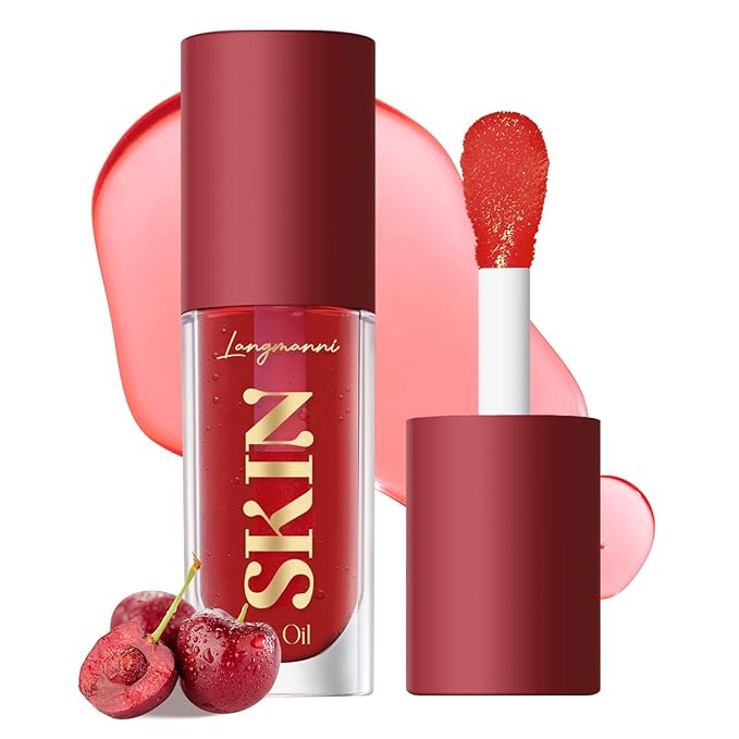 2Pack Big Brush Head Hydrating Lip Glow Oil Plumping Lip Tint, Hydrating Lip Gloss Tinted Lip Balm Transparent Lip Care, Long Lasting Nourishing Non-sticky Fresh Texture (Strawberry + Cherry)-FemmiqueWomen