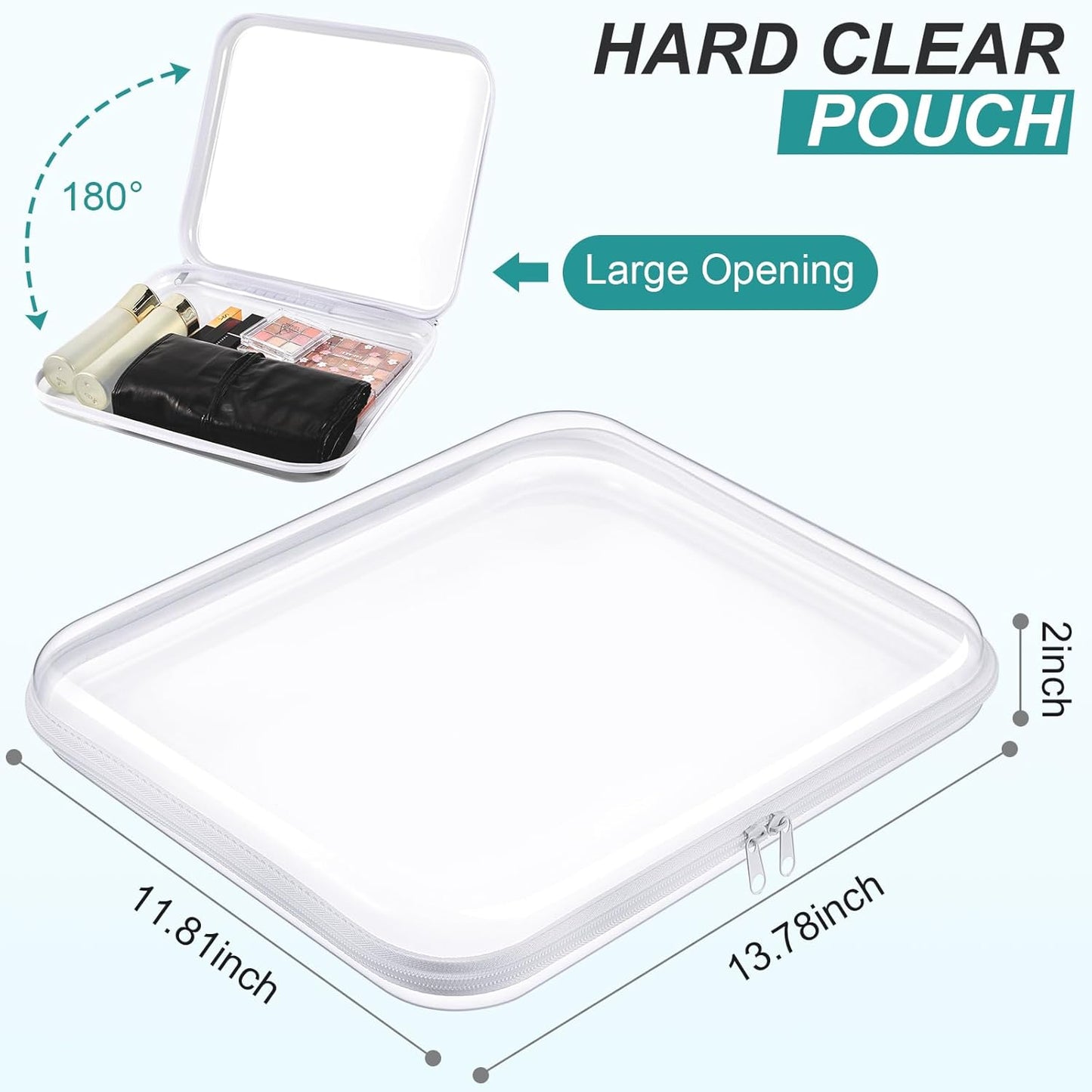 Hoolerry 3 Pcs Clear Hard Zipper Case Plastic Pouch Transparent Hard Case Clear Makeup Bag Portable Travel Organizer Bin for Cosmetics, Building Blocks, Puzzles(White,L)-FemmiqueWomen