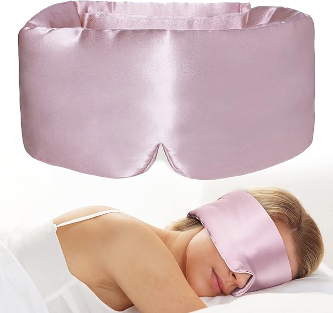 100% Natural Silk Eye Mask for Women Men, Soft Pressureless Cooling Blackout Eye Covers for Sleeping, Large Size Sleep Mask fits All Heads Adjustable, 1PC, Lotus Pink-FemmiqueWomen