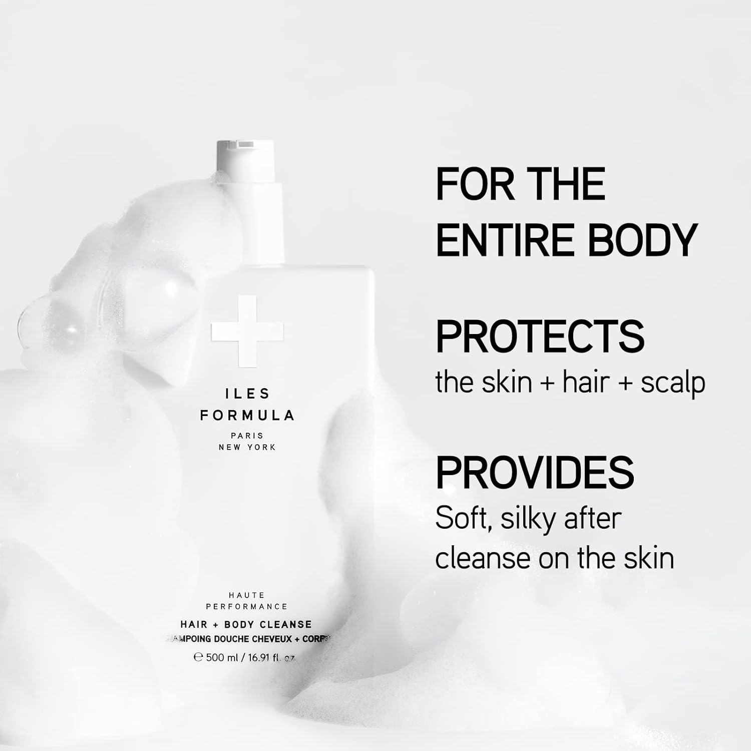 ILES FORMULA Haute Performance Hair + Body Cleanse + Natural Sponge - Gently Cleanse & Nourish Hair + Body, Sulfate, Silicone & Paraben Free, 500 ML-FemmiqueWomen