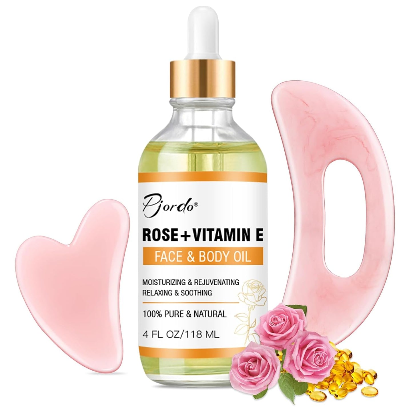 Vitamin E Rose Oil & Gua Sha Massage Tools Set, Gua Sha Oil for Face & Body, Organic Vitamin E Oil for Moisturizing and Hydrating, Anti Aging, Spa Gifts for Him Her-FemmiqueWomen