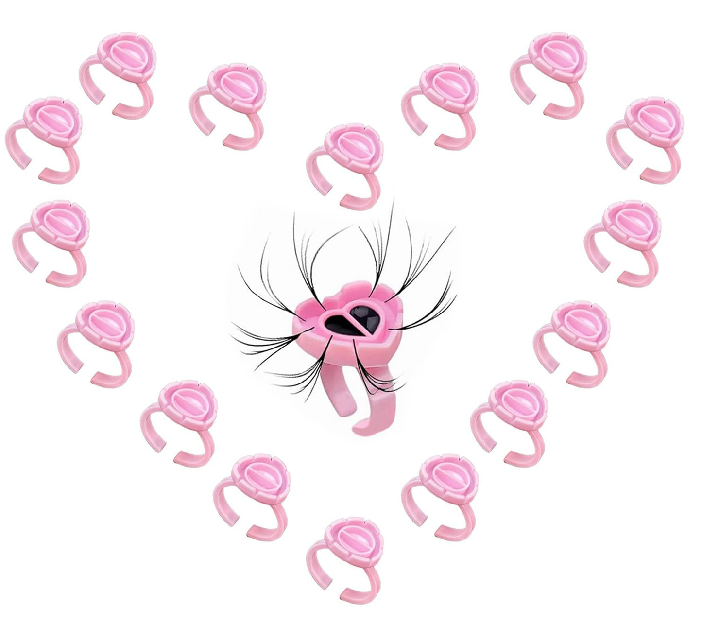 Fenshine 100 PCS Lash Glue Holder Glue Ring Cups Lash Extension Volume Lashes Quick Blossom Cups for Eyelash Extension Supply, 2 Methods of Use (Pink)-FemmiqueWomen