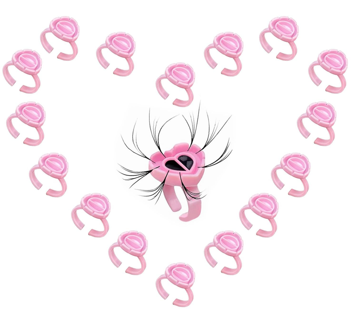 Fenshine 100 PCS Lash Glue Holder Glue Ring Cups Lash Extension Volume Lashes Quick Blossom Cups for Eyelash Extension Supply, 2 Methods of Use (Pink)-FemmiqueWomen